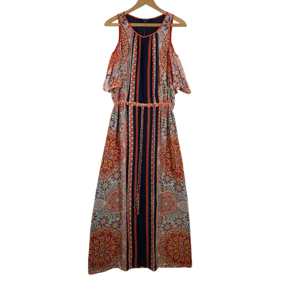 Butterfly Print Maxi Dress Size Medium Cold Shoulder Chiffon Boho Fairy Y2K New - Picture 3 of 14